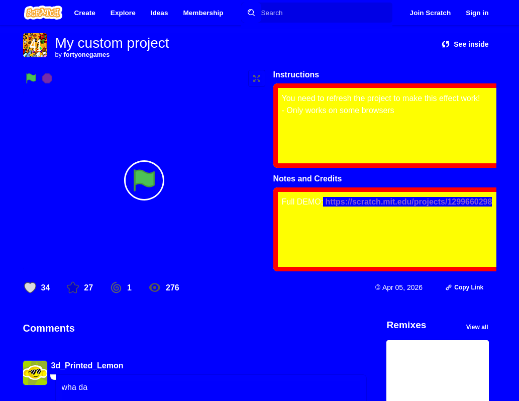Scratch project page, but all the page background colors are very obviously wrong.
