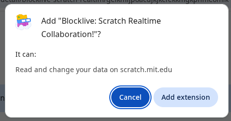 Add Blocklive? It can: Read and change your data on scratch.mit.edu.